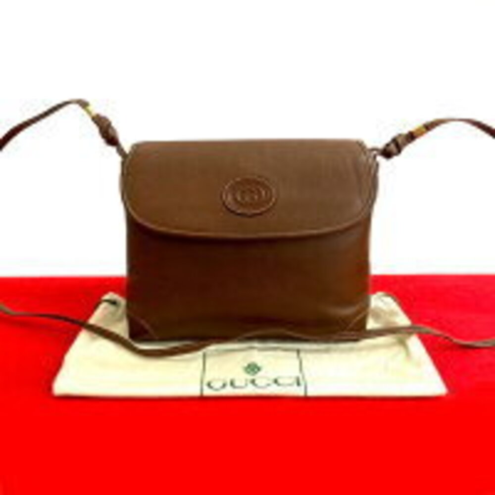 GUCCI GG logo leather Shoulder Bag brown